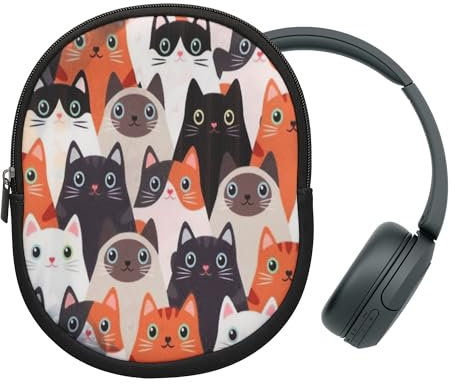 kwmobile Custodia Cuffie con Cerniera Compatibile con Sony WH-CH520 / WH-CH510 / MDR-ZX110 Cuffie - Case Cuffie Over Ear 21,5 x 16 cm - Gatti