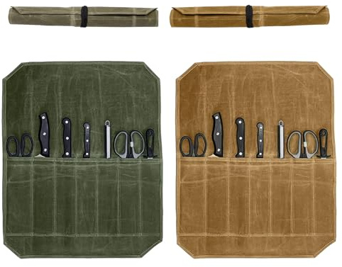 Leogony Knife Roll Bag for Chefs, 7 Slots Waxed Canvas Knife Bags