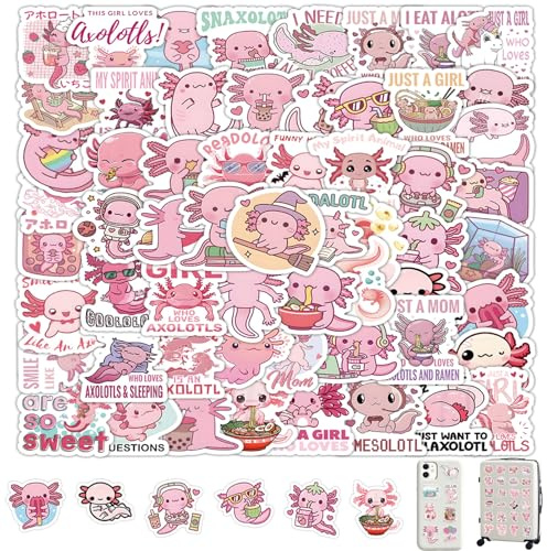 Süß Axolotl Sticker Set, 100 Stück Niedlich Aufkleber Für Kinder Axolotl-Fans, Plüschtier, Laptop Koffer Helm Notizbuch