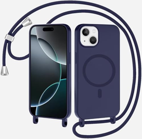TQmchun Crossbody Lanyard Case for iPhone 13 Mini,Magnetic Case Compatible with MagSafe with Strap Adjustable Neck Cord Phone Cover-Dark Blue