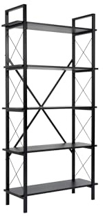 Stilvolles schwarzes Bücherregal mit Metallrahmen, 90 x 180 x 33,5 cm | 100% melaminbeschichtete Spanplatte | wandmontierbar, langlebiges & funktionales Design