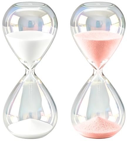 Clessidra 30 minuti, 2 pezzi Grande clessidra di sabbia, clessidra in vetro con sabbia fine, ideale per casa, scrivania e decorazione d'ufficio, rosa e bianco, 20x8cm