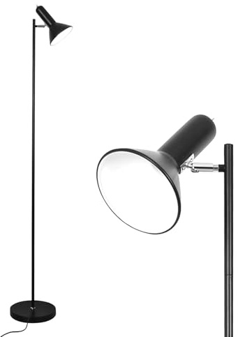 Amdelne Stehlampe Vintage DIYA -Schwarz, Stehleuchte Wohnzimmer E27 Fassung max. 60W, Höhe 161cm, Metall Industrial Leselampe Standleuchte für Sofa Schlafzimmer Arbeitszimmer Büro, ohne Leuchtmittel