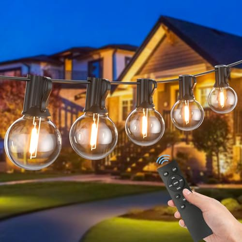 Lichterkette Außen mit Timer, 30M LED Lichterkette Strom Outdoor mit 50+2 G40 Glühbirnen, 4 Modus und Dimmbar IP45 Glühbirnen Warmweiß für Garten Balkon Terrasse Party Hochzeit