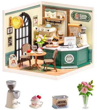 Rolife Super Creator Perfect Romance Café, DIY Miniature House Kit with Light, Snap Together Model No Glue, Cozy Desk Decor for Adults, Creative Birthday Gift for Women & Girls