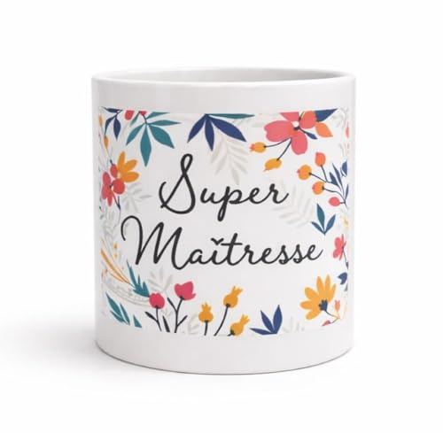 FILOUFACE Mug Super Maîtresse Tasse cadeau fin d’année scolaire merci maîtresse original fleurs anniversaire Noël