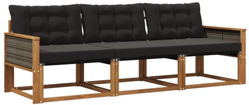 vidaXL Outdoor-Sofagarnitur mit Kissen 3 pcs Natürlich und Schwarz, Outdoor Sofa, Gartenmöbel, modernes Ecksofa, Terrasse Lounge, komfortable Sitzgelegenheit