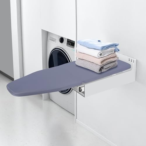 Tabla de planchar plegable para montaje en pared, giratoria 180°, con cubierta resistente al calor, ahorro de espacio para armario, guía silenciosa, soporta hasta 45 kg, 42,5x14,5 cm, color gris