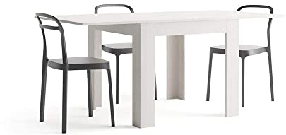 Mobili Fiver, Tavolo Quadrato Allungabile a libro Eldorado, 90x(180) x90 cm, Bianco Frassino, per 4-8 persone, Tavolo Cucina, Made in Italy