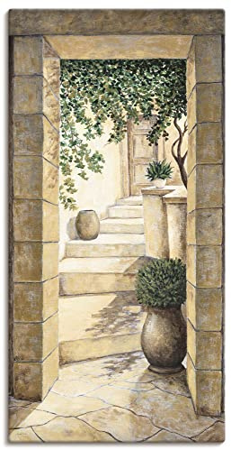 ARTLAND Wanddeko Leinwand Bilder Wandbild 50 x 100 cm Architektur Fenster Türen Malerei Creme D5CN Eingang Fresco