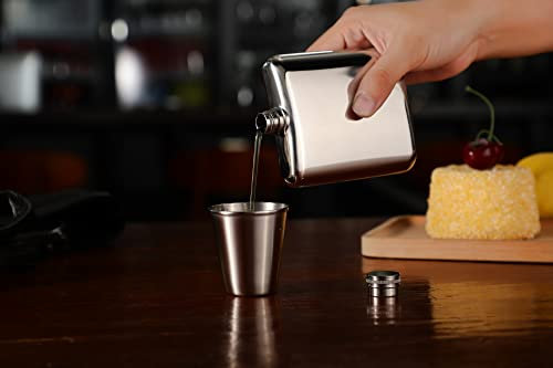 HIDORAN 6oz Shiny Hip Flask Stainless Steel Pocket Container for Drinking Thickening Hip Flasks with Funnel Curved Pocket Flask for Liquor Leak-Proof Mirror-Like Finish Silver