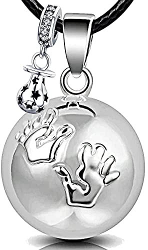 ICOOM Bola de grossesse avec Cordon et Grelot Collier pour Femme Enceinte clochette Pendentif harmony ball “Appeleur d’anges ” Bijou musicale Carillon Boule pour Maternité Cadeau (114 CM, ARG-MAINS)