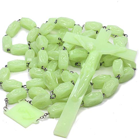 RICHRAIN Rosenkranz mit leuchtenden Perlen, leuchtet im Dunkeln, katholisch, groß, zum Aufhängen, mit Jesus-Kruzifix