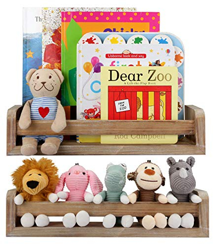 Vencipo Wandregal Retro für Bücherregal Kinderzimmer, Regal Holz für Organizer Küche Gewürzregal, Wand Dekoration für Badregal Holz, Deko Wohnzimmer, Aufbewahrungs Badezimmer. (2er Set)