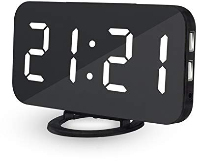 DollaTek LED tragbare digitale Spiegelwecker mit 6,5-Zoll-LED-Anzeige und 3 Dimmmodi Geeignet für Schlafzimmer und Büro - Schwarzschale Weiß Digital