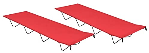 vidaXL 2 pcs Camping Beds Sporting Goods Outdoor Hiking Camp Furniture Field Beds Foldable Sunloungers 180x60x19 cm Oxford Fabric and Steel Red