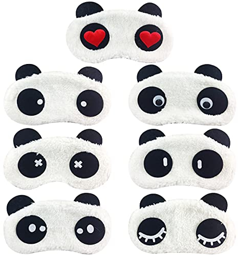 Yueser Schlafmaske Kinder, 7 Stücke Panda Schlafmaske Lustig Schlafmaske Kinder Mädchen Schlafmaske Frauen Sleeping Mask Schlafbrille Herren Bequem Damen Augenmaske Süße für Schlaf zu Hause Auf Reisen
