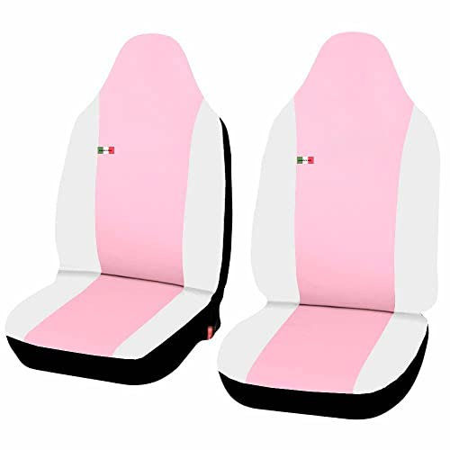 Susy Shop Coprisedili Auto Coppia Anteriore Compatibili Per Smart 3 Serie, Due Coprisedili Per Auto In Ecopelle Rosa - Bianco