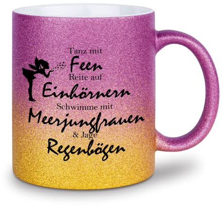 glitzertassen.de® | Tanz mit Feen | Tasse mit Glitzer | Geschenkidee (Violettgold)