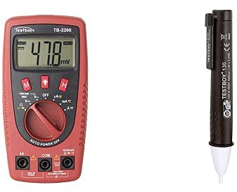 Testboy 2200 Digital-Multimeter + Testboy 130 berührungsloser Magnetfeldtester (weiße Hochleistungs-LED-Taschenlampe, Auto Range, Data-Hold, für alle Magnetfelder, ABS-Kunststoffgehäuse), Rot/Schwarz