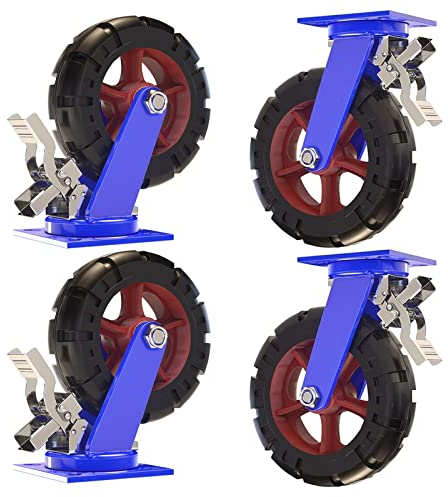 4 Schwerlastrollen Mit Bremse, Industrie Transportrollen Mit Kegelrollenlager, 10mm Metallplatten Tragfähigkeit 1800KG Vollgummi-Rad Pannensichere, Mit Schrauben Für Paletten/Industrie ( Size : 12in )
