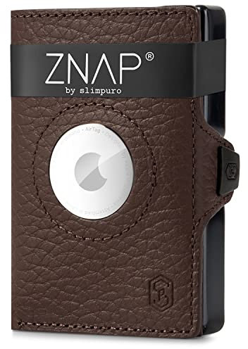 Znap Airtag Wallet | Airtag Wallet for Men | Small Wallet with RFID Blocking & Leather I Card Case Airtag Wallet | Smart Wallet, Dark Brown