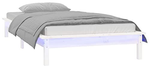 vidaXL Massivholzbett mit LEDs Bettgestell Bett Holzbett Einzelbett Bettrahmen Lattenrost Schlafzimmerbett Schlafzimmermöbel Weiß 100x200cm