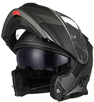 ORIGINE Motorradhelm Bluetooth Klapphelm Integralhelm ECE Mit Doppelvisier (Spike Black Titanium,XL)