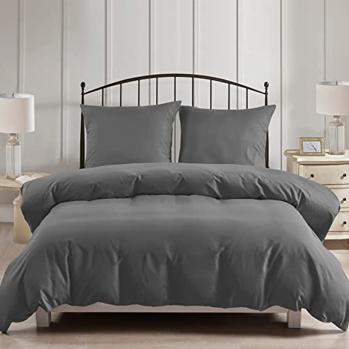PHF 3tlg Bettwäsche 200x220, Bettbezüge 200x220 cm mit 2er Kissenbezüge 80x80 cm, Weich und Bügelfrei Bettwäsche 200x220cm aus Mikrofaser mit Reißverschluss,Dunkelgrau