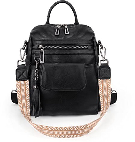 UTO Rucksack Damen Klein Leder Rucksackhandtaschen Mode Multifunktion mit Quasten Schultertaschen vielen Kompartiment Reißverschluss Backpack für Schule Freundin Tochter Frau Arbeit Freizeit Reise
