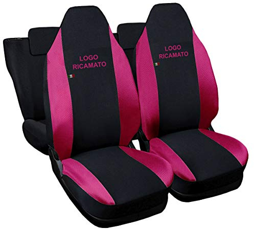 Rebeca Shop® Sitzbezüge, kompatibel mit Aygo, hergestellt in Italien, Sitzbezüge, Vorder- und Rücksitzbezüge, gesticktes Auto-Modelllogo (schwarz/fuchsia)