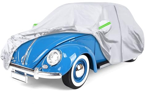Autoabdeckung Vollgarage Ersatz für VW Beetle 1960-1980, Silber Vollgarage | Allwetter Wetterfeste Autoabdeckung für Drinnen und Draußen mit Reißverschlusstür und Winddichtem Gurt, Für Alle Jahreszeiten