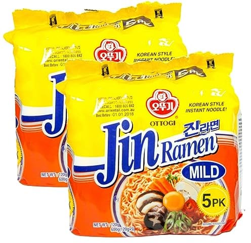 Ottogi Jin Ramen Mild Spicy Korean Instant Noodles Ramyun 120g (Pack of 10)
