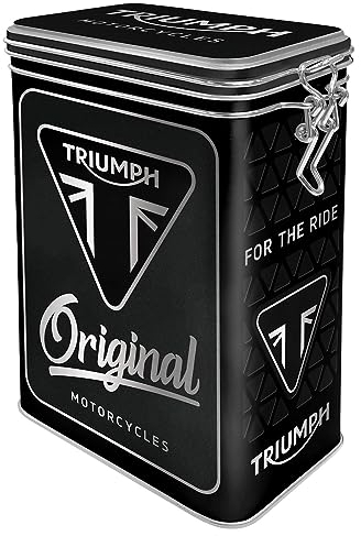 Nostalgic-Art Retro coffee tin box, 1.3 l, Triumph – Original Motorcycles – Gift idea for motorbike accessories fans, metal clip top tin, vintage design