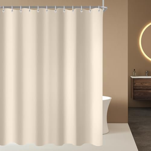 Lerores Duschvorhang 220x180cm Beige, Beschwerter Saum Antischimmel Textil, Wasserabweisend, Waschbar Polyester Stoff Badevorhänge für Badezimmer, Badewanne mit 12 Duschvorhangringe