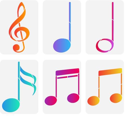 FINGERINSPIRE 6 Pcs Musik Malerei Schablone 21x29.7cm Wiederverwendbare 6 Arten Musiknoten Muster Zeichnung Vorlage DIY Kunst Musik Notation Dekoration Schablone für Malerei auf Holz Wand Stoff Möbel