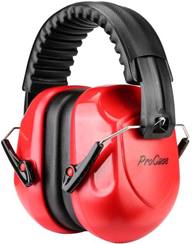 ProCase Cuffie Antirumore, NRR 28 dB Cuffie Antirumore per Ambito Lavorativo, Lavoro Sul Trattore, Studiare, Falciatura, Sparare, Aereo, Muscia Forte -Rosso/ 1 Pezzi