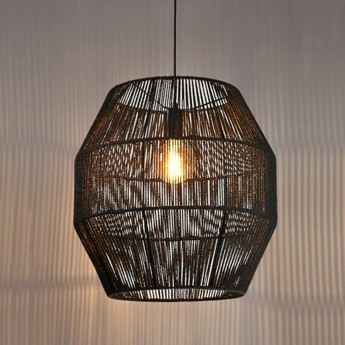 LQWELL® E27 Hängelampe, Retro Pendelleuchte Hängeleuchte 1 Flammig, Linen Schwarz Braun Kronleuchter für Wohnzimmer Schlafzimmer Esszimmer Bar Hotel Geschäft Studio Cafés