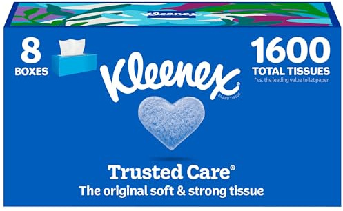 Kleenex Trusted Care Facial Tissues, 8 Flat Boxes, 200 Tissues per Box, 2-Ply, Packaging May Vary