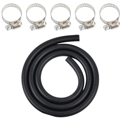 1 Meter Benzinschlauch 6mm Innendurchmesser Kraftstoffschlauch mit 5 Stücke Schlauchschellen Kraftstoffleitung für Rasenmäher, Auto, Traktor, Kleine Motoren