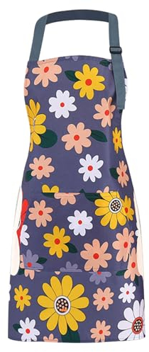UYUYong Kitchen Apron Verstellbare Latzschürze Taschen Sonnenblumen Schürze Wischen Hand Schürze für Küche Kochen Handwerkliches Backen Gartenarbeit (Verlängerte Riemen)