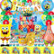 SABAN Spongebo Deko Kinder Set, Spongebo Geburtstag Deko 6 Jahre, Spongebo Schwammkopf Themen Ballon mit Banner,Tortendeko,Tischdecke,Hintergrund, Geeignet für Party Dekoration für Jungen und Mädchen