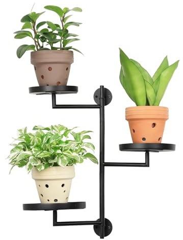 Pevfeciy Drehen Pflanzenständer, Blumenständer Metall Schwarz, Pflanzenregal Wand, Blumenregal Metall