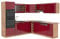 Vicco Eckküche R-Line, Bordeaux Hochglanz/Goldkraft Eiche, 237 x 247 cm, AP Eiche