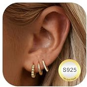 Finrezio 3 Paar Ohrringe Gold Damen Creolen Silber 925 Klein Goldene Ohrringe Damen 14K Vergoldete Gold Ohrringe Hypoallergene Goldene Ohrringe Sleeper Knorpel Creolen Gold/Silber