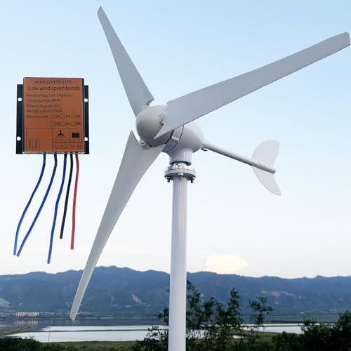 ZHOZHUT 800W / 1000W / 1200W Turbina Eólica 12V / 24V / 48V Aerogenerador Al Aire Libre con Controlador MPPT Y 3 Aspas, Generador De Viento Horizontal para Alumbrado Público Doméstico,800w,12V