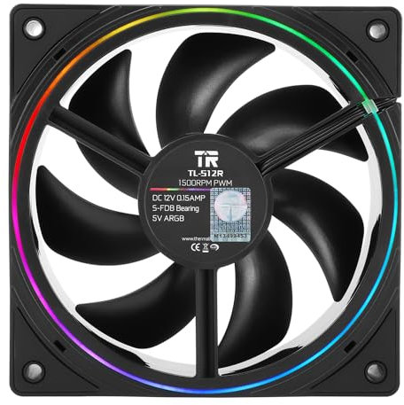 TR TL-S12R CPU Fan 120mm Reverse Fan Case Cooler Fan Viene fornito con illuminazione ARGB, Ventola di raffreddamento CPU con velocità di 1500 giri/min, Ventola silenziosa per computer PC PWM nera