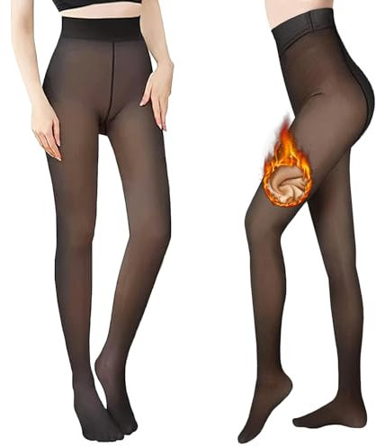 Teklemon Collant Polaire Femme, Collant Chaud Femme Hiver Slim Extensible Collants Polaire Femme Effet Transparent Collant Thermique Doublé Polaire Leggings Femme Chaleureux Taille Haute