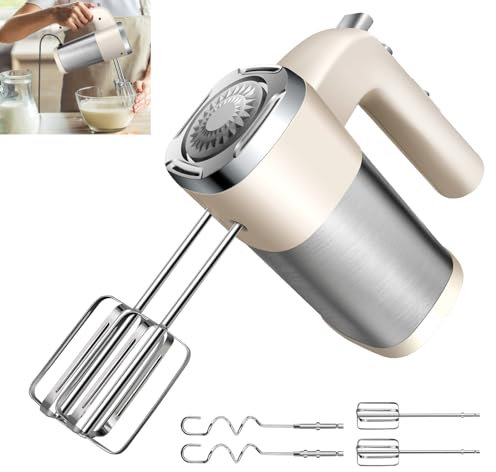 600W Electric Whisk Mixers for Baking, 5 Speed Hand Mixer Hand Whisk Electric Hand Mixers for Baking, Self-Control/Turbo Boost, 4 Stainless Steel Accessory Food Beater, Easy Release Button