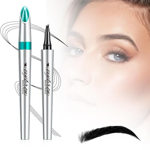 Augenbrauenstift Wasserfest, 3D Microblading Augenbrauenstift Eye Brow Pencil mit 4 Gabelspitze Applikator, Dunkelbraun Eyebrow Pencil Erzeugt Mühelos Natürlich Aussehende Brauen (Schwarz)